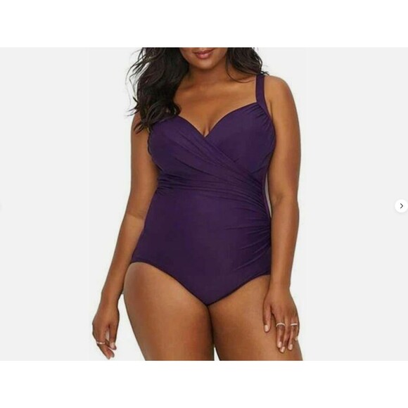 Miraclesuit Other - Miraclesuit Sanibel One Piece Swimsuit Womens Size 12 P Purple Ruched Wrap